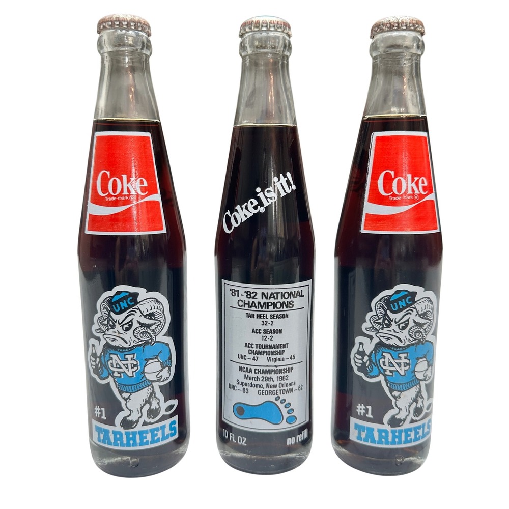 UNC Tarheel Basketball '81-'82 NCAA Champs Glass Coke Bottle Unopened Lot of 3